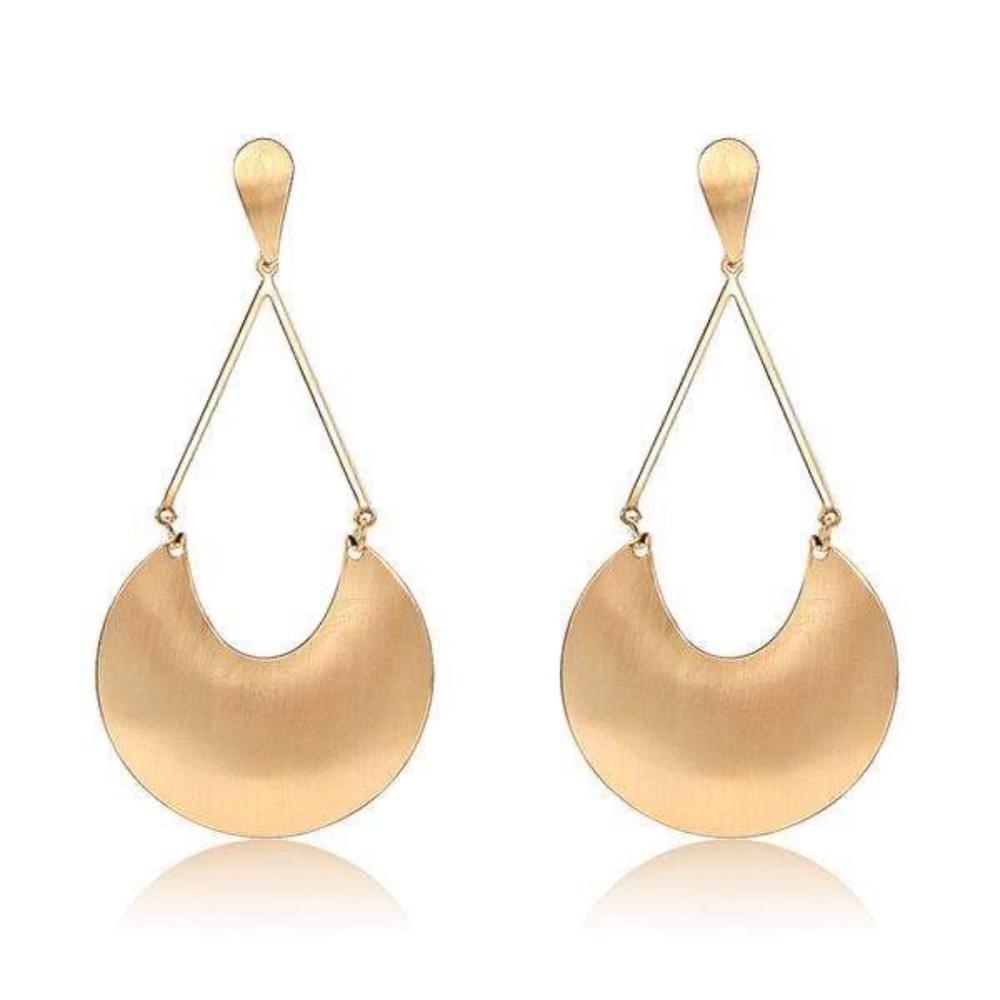 Womens Gold Teardrop Dangle Drop Metal 4" Earrings